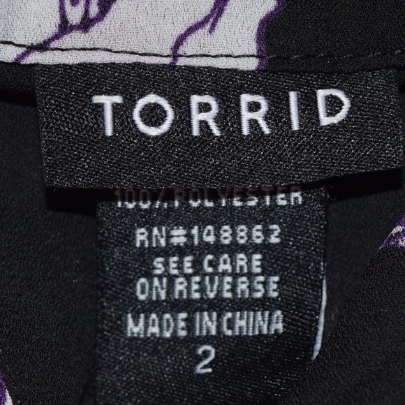 Torrid Black Floral Chiffon Blouse size 2 - Picture 6 of 7